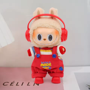 "Nice Day" Red Overalls & Rainbow Knit Set